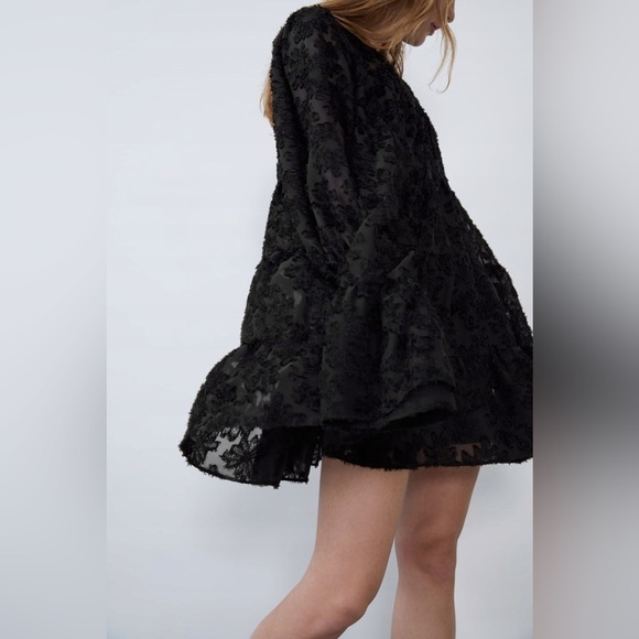 Zara Textured Shift Lace Look Mini Dress - Picture 4 of 13